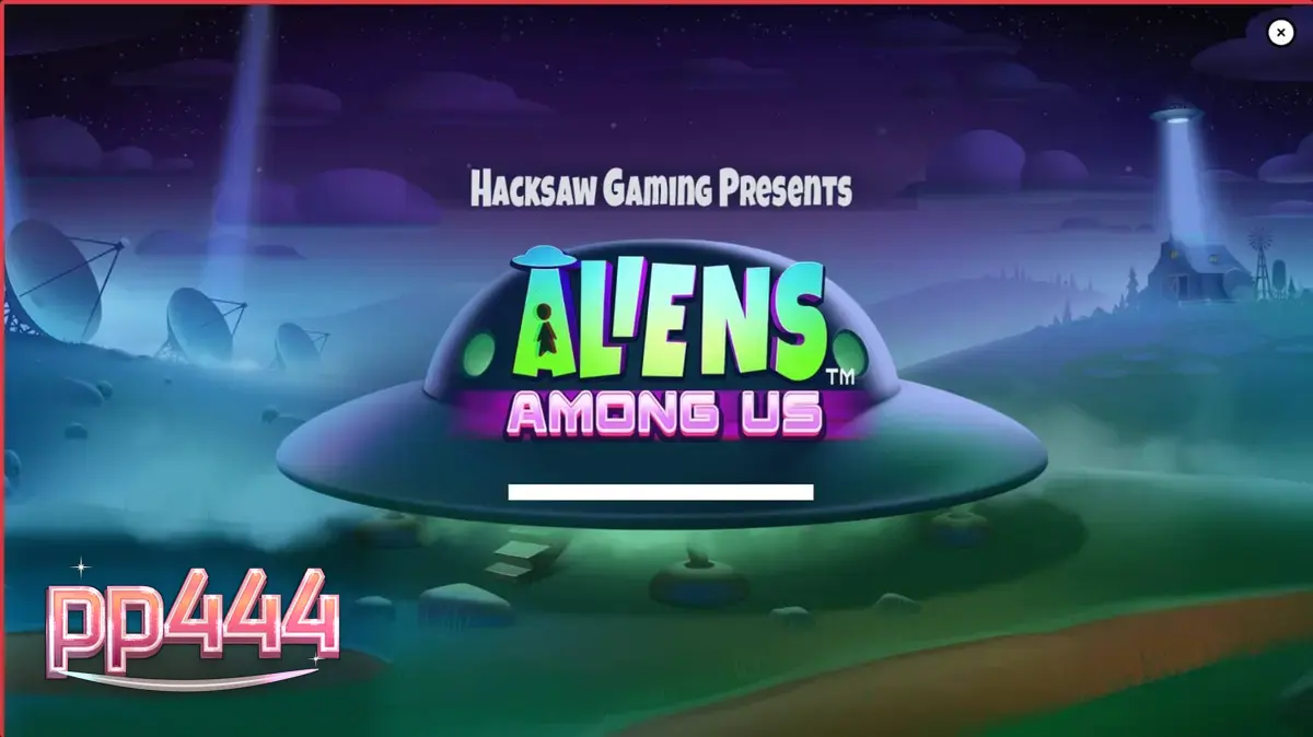 Tampilan visual slot Aliens Among Us dengan tema invasi alien dan agen FBI